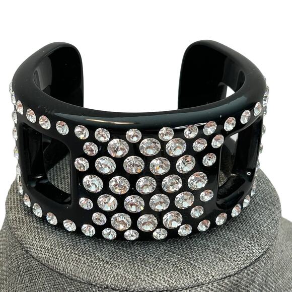 Reserved...NFS   Vintage Black Lucite Rhinestone Chunky Wide Cuff Bracelet - Picture 1 of 7